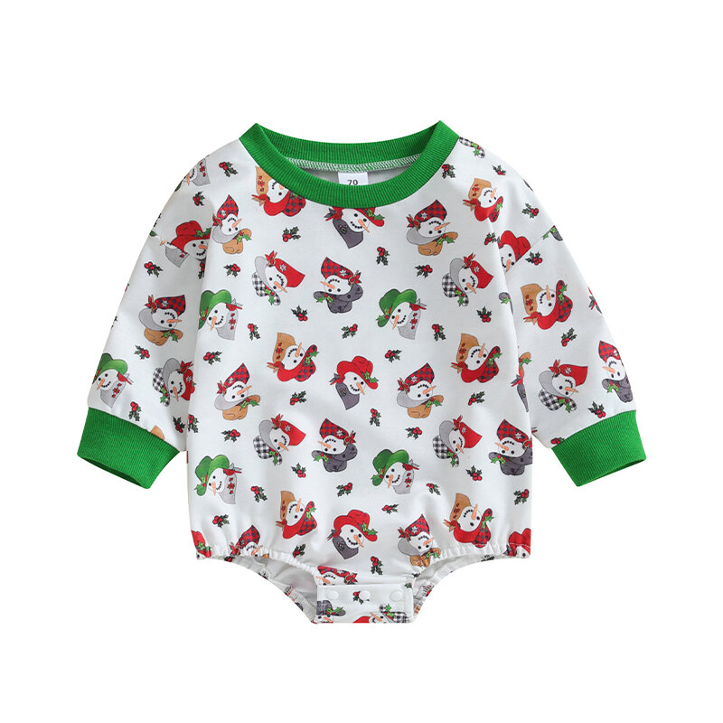 Baju Natal Anak laki-laki dan perempuan, kaus lengan panjang Sweatshirt Romper Natal pertama baju Natal