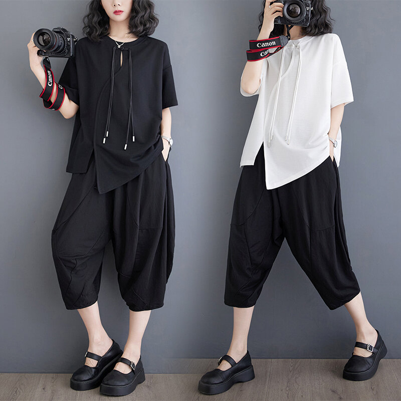 2024 New Arrival Short Sleeve T Shirts Wide leg pants 2 Piece Women Summer Clothes Sets Street Fashion Lady Casual Sets Suits