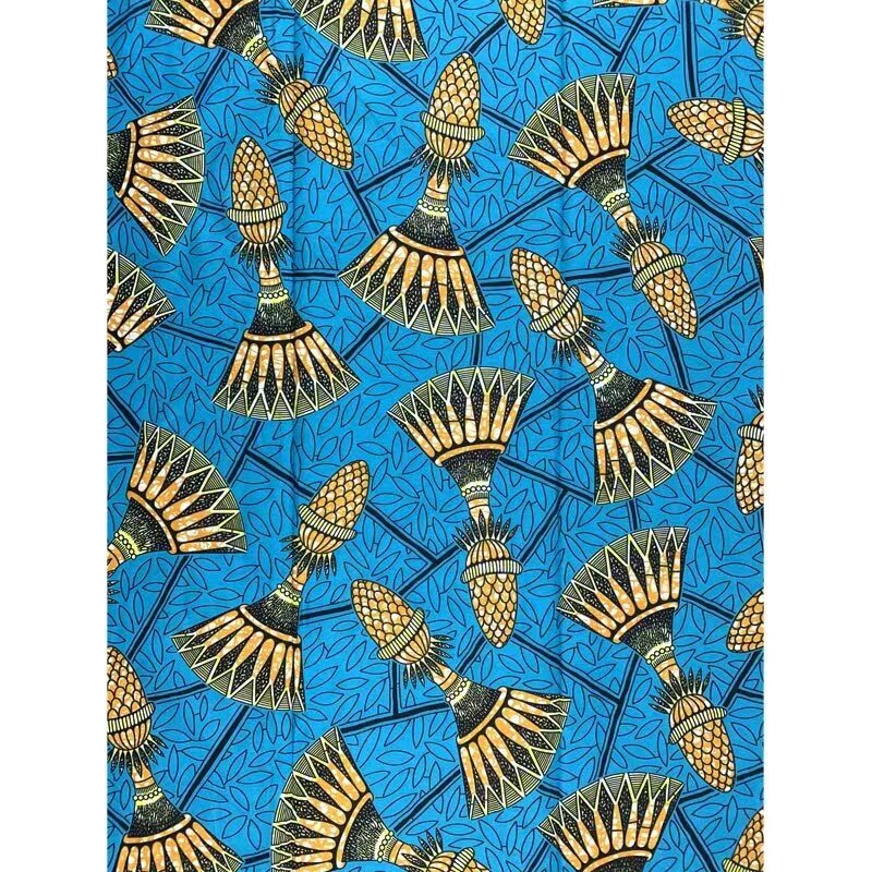 Cera africana Tecido Ankara, Material de Algodão Macio, Estampas Batik, Azul para Costura, Boa Qualidade, Boa Qualidade, Pagne, Melhor, Novo, 6 Jardas