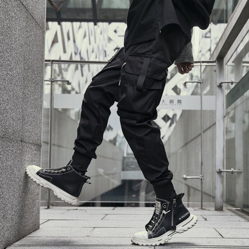 Calça de carga estilo Techwear masculina de rua, design Y2K com zíper de bolso múltiplo, calça tática algemada, nova, outono, 2022