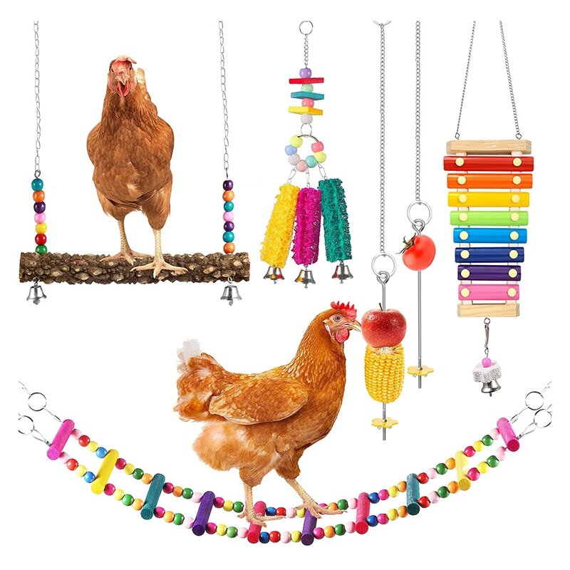 닭용 닭 실로폰 장난감, 닭 스윙 사다리 장난감, 야채 걸이 피더, 6 팩
