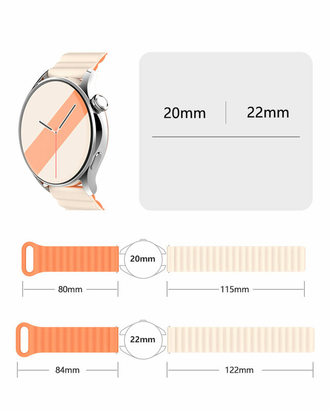 สายซิลิโคน20มม. 22มม. สำหรับ Samsung Galaxy Watch 4/6/5 Pro/3/Active 2 amazfit วงแหวนแม่เหล็ก GT 2E 3วง Correa