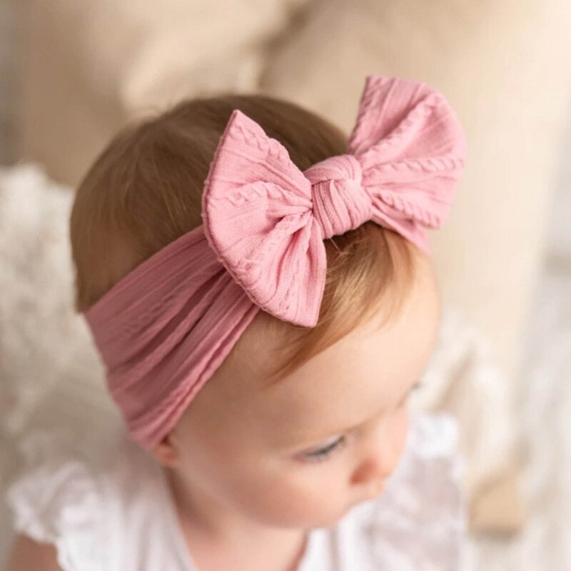 5PCS Bogen Stirnband für Baby Mädchen Großen Bogen Haarband Einfarbig Breite Stirnbänder Elastische Haar Zubehör Kleinkind
