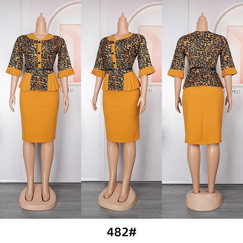 Fałszywy dwuczęściowy sukienka z nadrukiem afrykańskiego profesjonalne kobiety Plus size 482 #