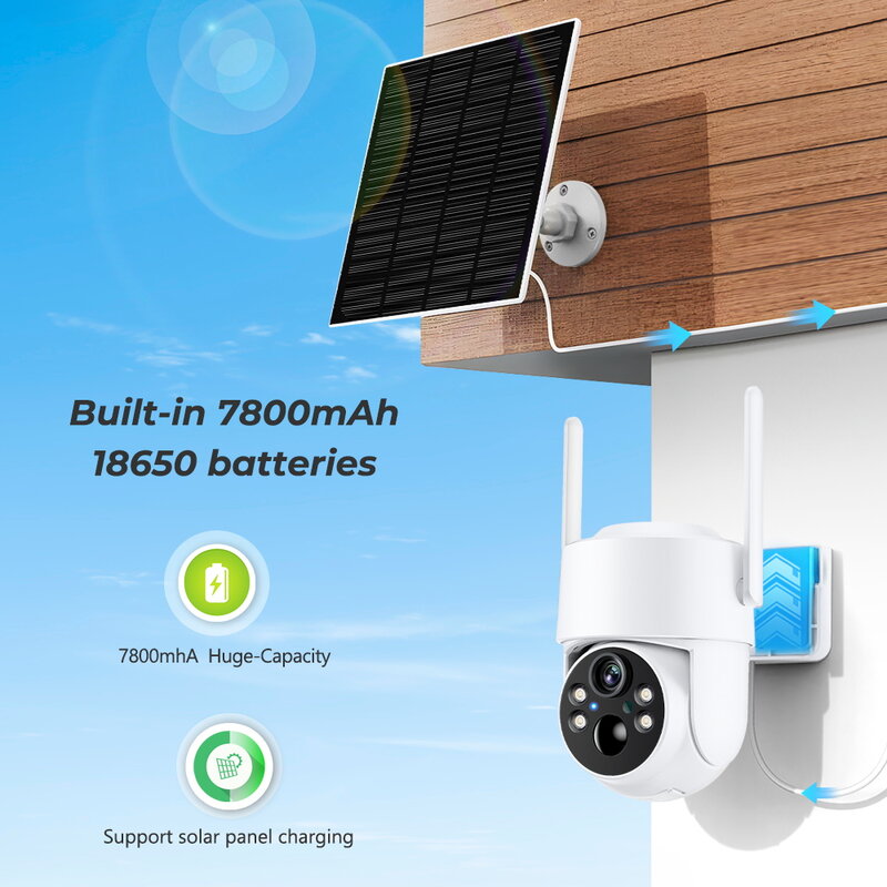 Cámara PTZ inalámbrica con WiFi para exteriores, videocámara Solar IP de 4MP, HD, batería integrada, videovigilancia, larga duración en espera, aplicación iCsee