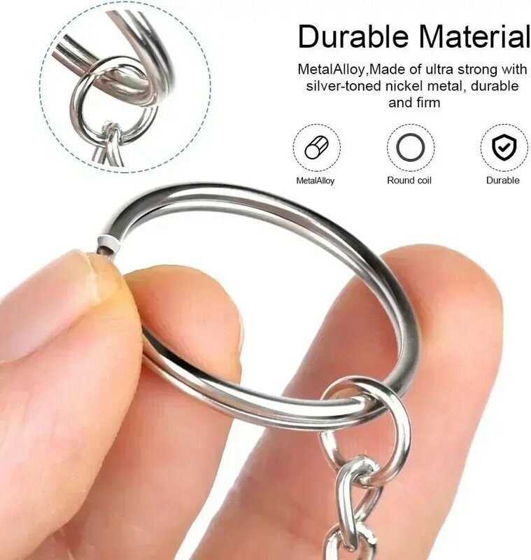 50/100pcs Stainless Steel Hole Flat Key Ring DIY Bag Pendant Buckles Making Polished Keychains Line Split Rings Jewelry Findings
