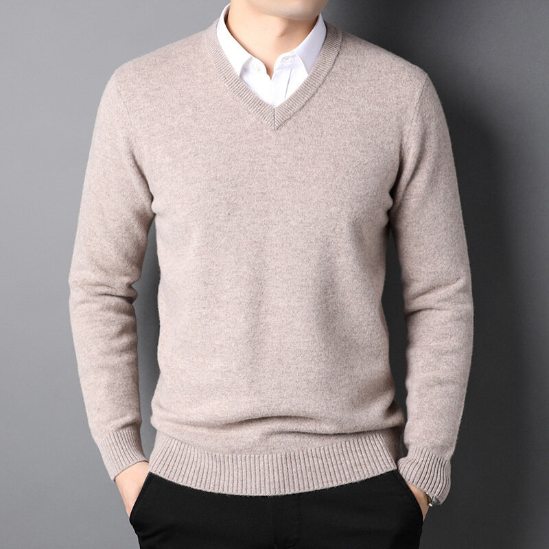 Mieszanka kaszmirowej bawełny klasyczny sweter w szpic męski pulower 2023 jesienno-zimowy biznes casualowy sweter z dzianiny typu Pull Homme