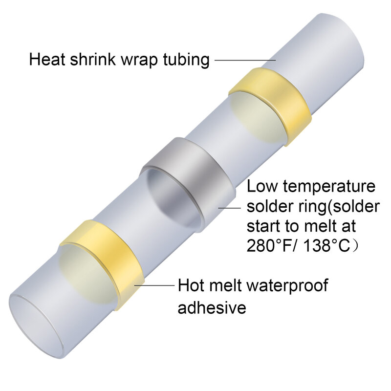 Heat Shrink Butt Crimp เทอร์มินัลกันน้ำบัดกรีไฟฟ้า Butt ตัวเชื่อมต่อสายไฟ Splice Terminal ชุด