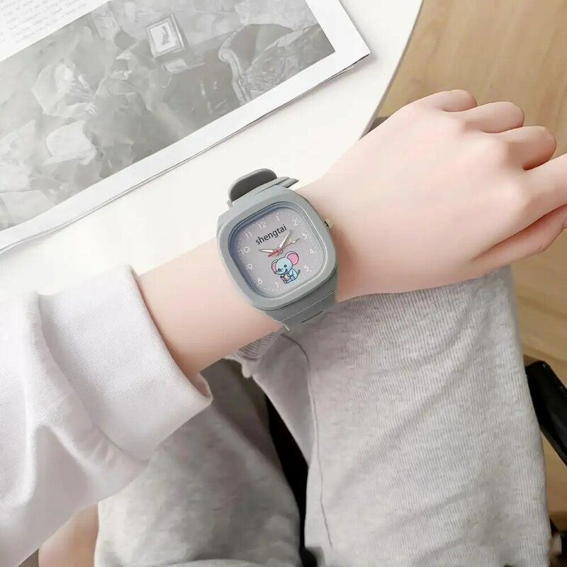 Relógio de pulso de quartzo padrão elefante infantil, relógio mostrador quadrado, Smartwatch impermeável com câmera, ajustável para estudantes