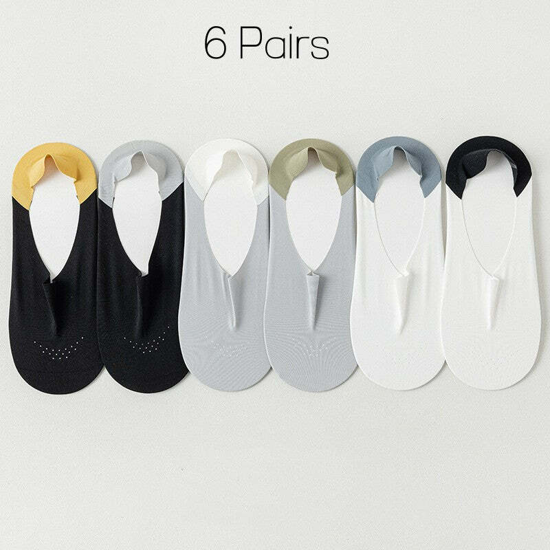 6 Pairs Boat Socks Breathable Ice Silk Non-slip Socks Cotton Men's Summer Thin Ice Feeling Invisible Short Socks Color Matching