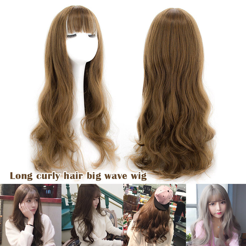 Fashion Long Curly Synthetic Wig Daily Use Wigs with Bangs for Women Heat Resistant Fibre Cosplay Lolita Party Natural Hair
