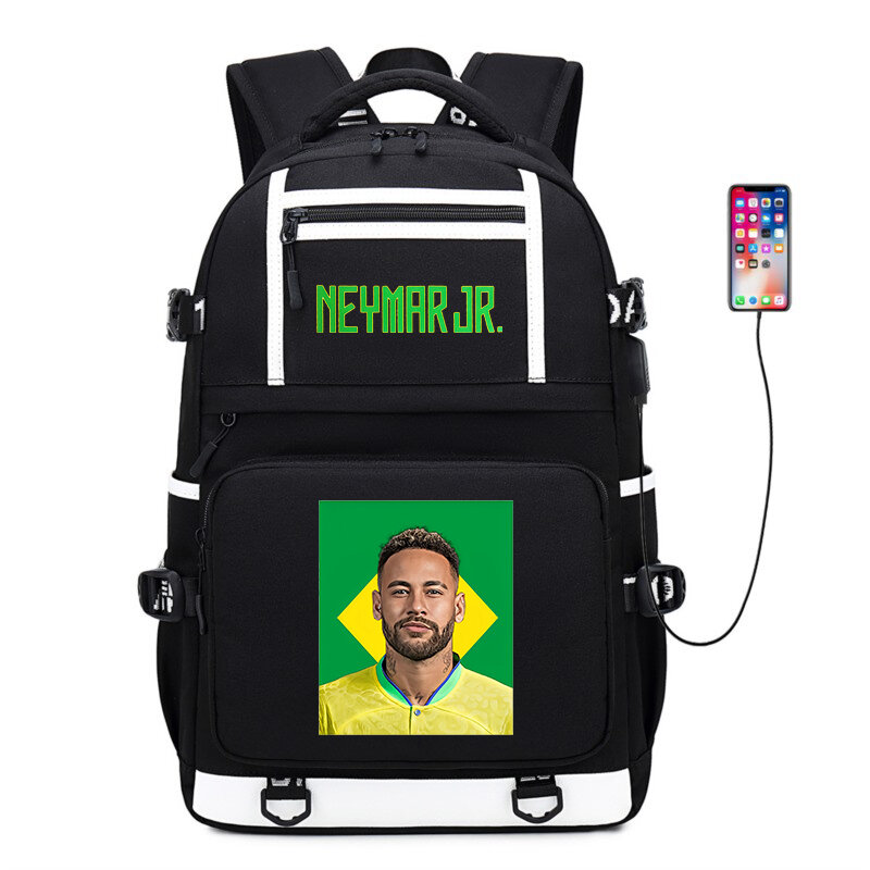 Neymar Aatar Print tornister studencki o dużej pojemności, czarna torba podróżna na zewnątrz