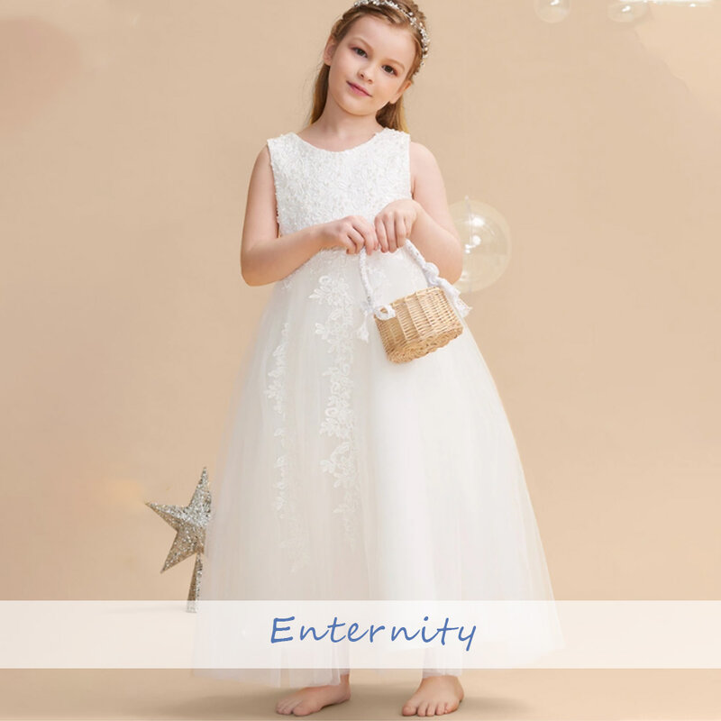 Princesse Enfant A-Lijn Kant Appliqueert Bloemenmeisjesjurk Tot Op De Grond Mouwloze Mooie Babyjurken Rits Vestidos Para Niñas