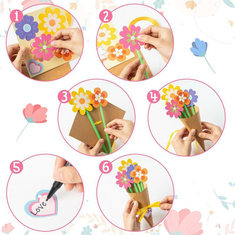 DIY Wedding Bouquet Kit DIY Flower Arrangement Kit With Ribbon And 100 Straws Paper Mother's Day Card Helper For Teachers Day