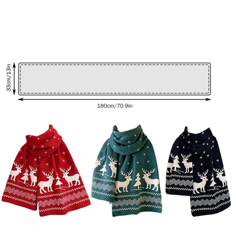 Daily Wear Creative Gift Scarf 1 PCS Christmas Winter Knitted Scarf Female Double Sided Christmas Scarf Reindeers Snow Soft