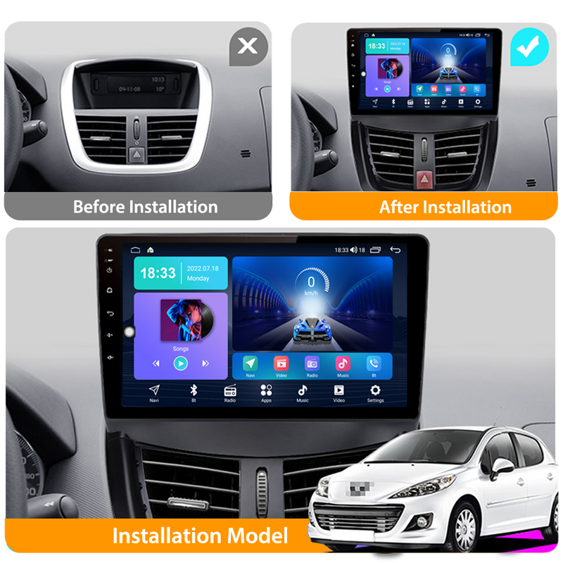 4G WiFi For Peugeot 207 207CC 206 Plus 2007-2013 Android Carplay 2 Din 9 Inch Radio GPS Navigation Multimedia Player Head Unit