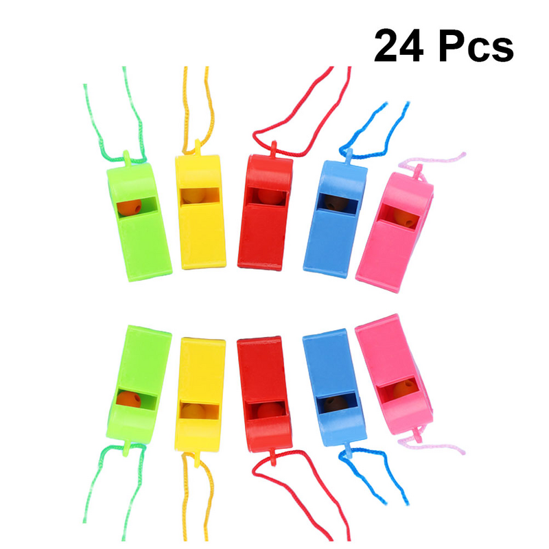 Sifflets d'arbitre en plastique colorés pour enfants, porte-clés pour enfants, articles de sport, 24 pièces