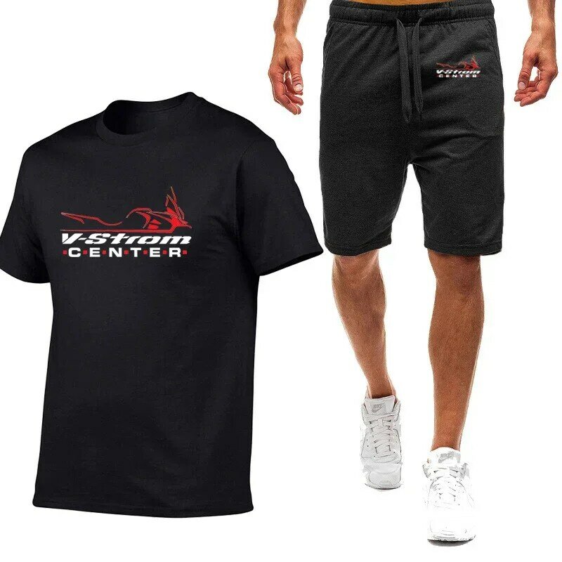 Conjunto de 2 piezas de ropa deportiva para hombre, camiseta de manga corta y pantalones cortos de algodón con estampado de motocicleta Vstrom 650 V Strom 2024