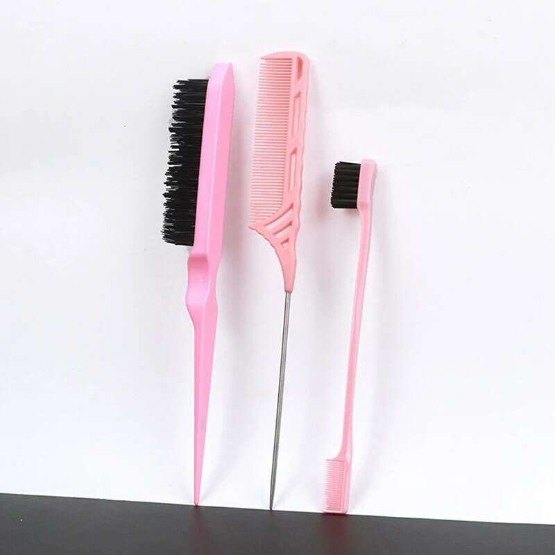 3Pcs Hair Brush Set,Hair Styling Comb Including Dual Sided Edge Brush & Rat Tail Comb and Teasing Comb for Women Girl Barber