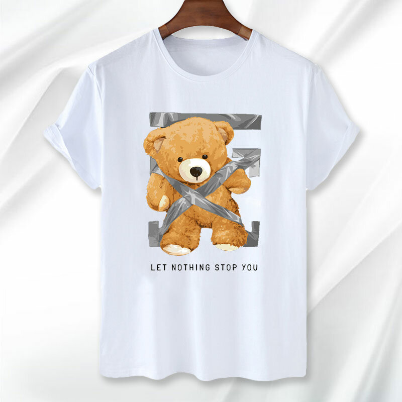 Camiseta de ursinho de pelúcia divertida masculina, roupa gráfica engraçada, ursinho de pelúcia inspirado, camiseta de algodão, verão