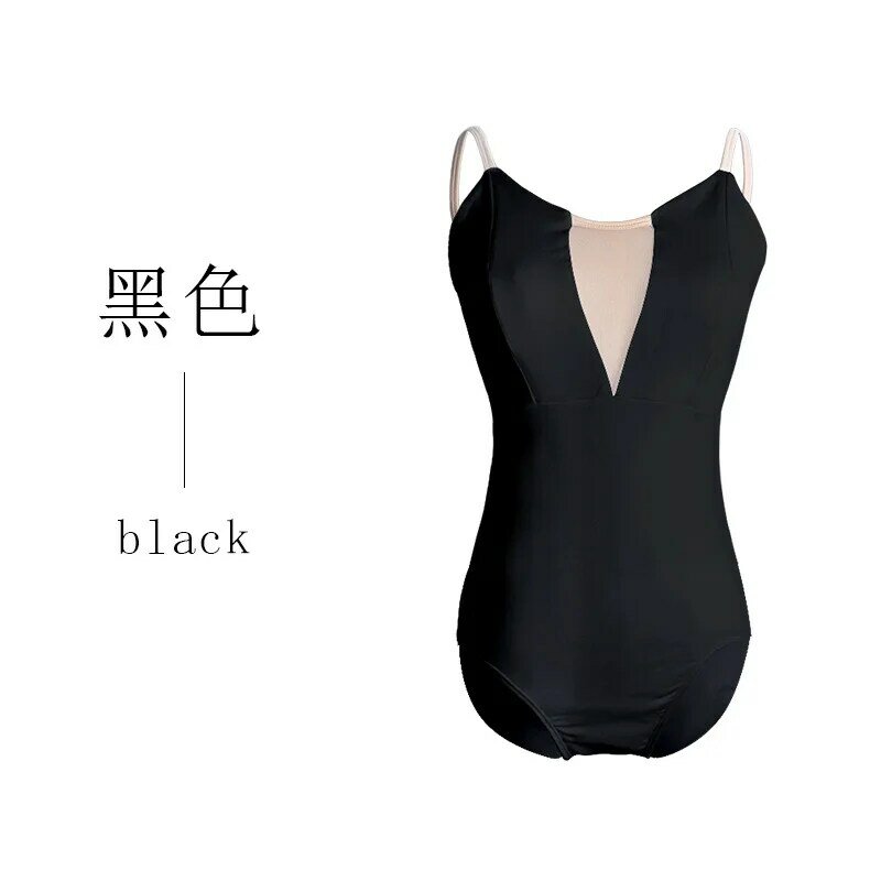 ชุดบัลเล่ต์แนบเนื้อคอวีสำหรับผู้หญิงชุดบัลเล่ต์ชุดบัลเล่ต์ชุดเต้นรำแบบมืออาชีพสีขาวดำชุดฤดูร้อน