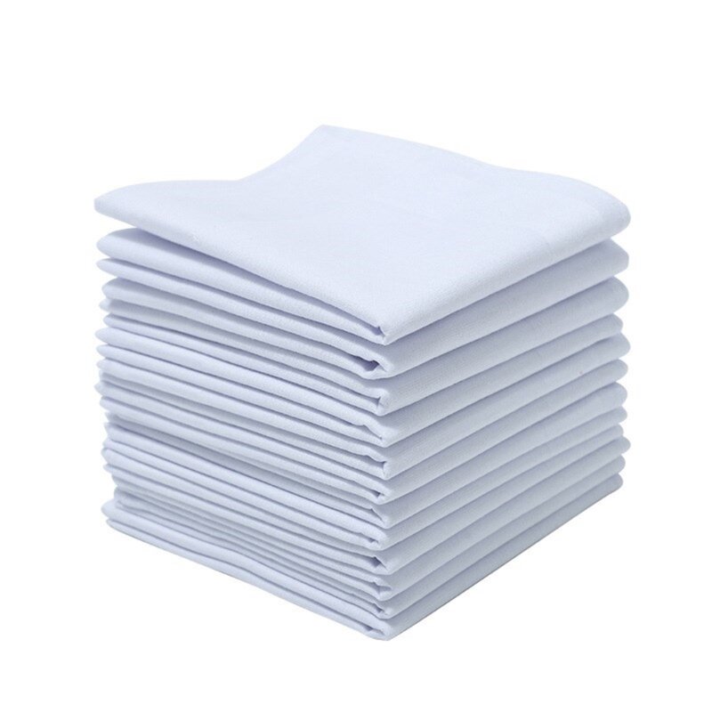Mouchoirs blancs solides pour hommes et femmes, mouchoirs de poche, serviette carrée, mouchoirs de peinture bricolage, mouchoirs doux et lavables, 40x40cm, 12 pièces