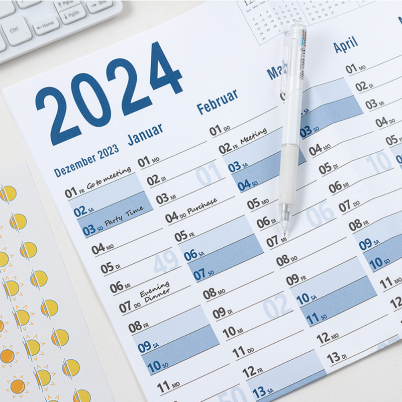 Kalender baru 2024 lembar perencana jadwal harian kalender dinding tahunan perencana tahunan mingguan untuk melakukan daftar Agenda Organizer meja kantor