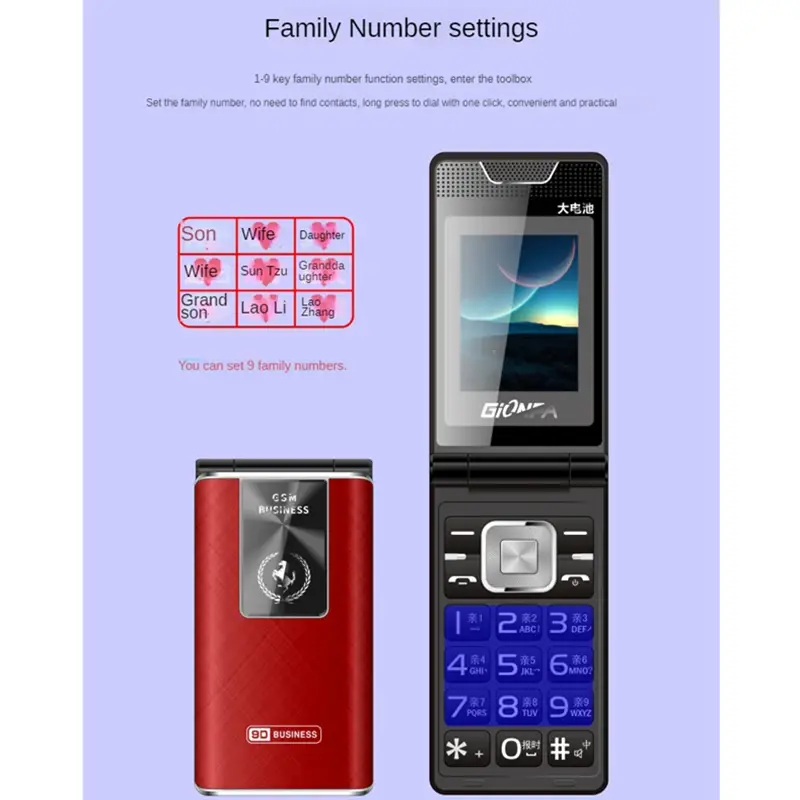2023 New Big Push Button Flip Mobile Phone 2.4 Inch Dual Sim Card MP3 Telphone Speed Dial SOS Torch Senior Clamshell CellPhone