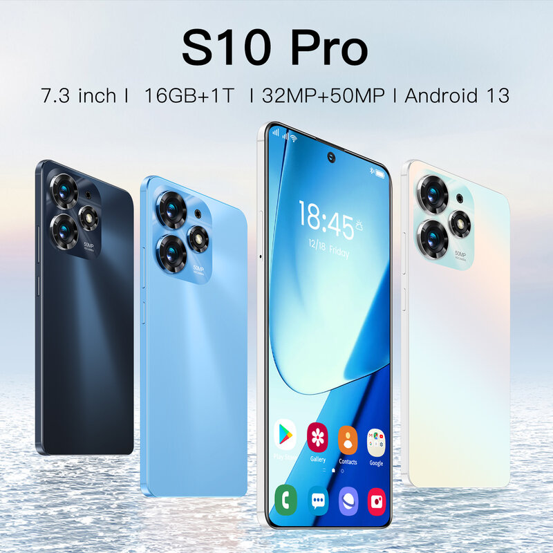 S10 PRO Android 13 Smart Phone, 7.3 HD Screen, 16 GB + 1TB, 8000mAh, Dual Sim, Face Unlocked, 5G, Original, Global Smart Phone
