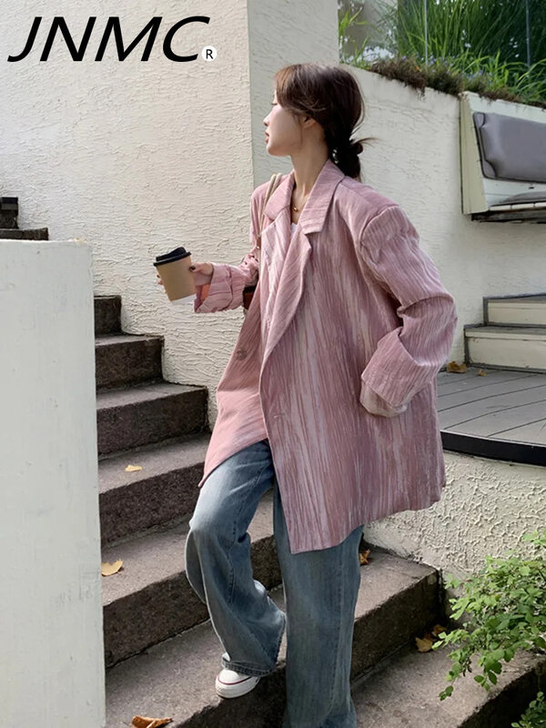 Jnmc-casaco estilo retro com design breasted triplo, terno longo com gola aba solta e manga reta, cor, moda, 2024