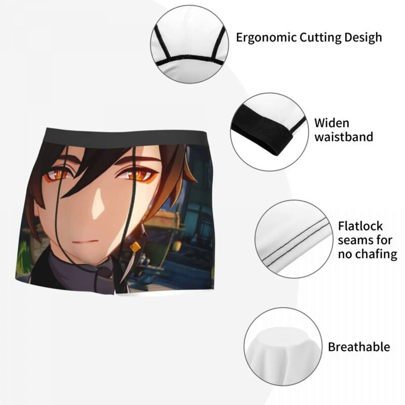 Zhongli genshin กางเกงชั้นในชายพิมพ์ลายเซ็กซี่กางเกงบ็อกเซอร์สำหรับกางเกงในเกมบ็อกเซอร์กางเกงในแบบนุ่ม