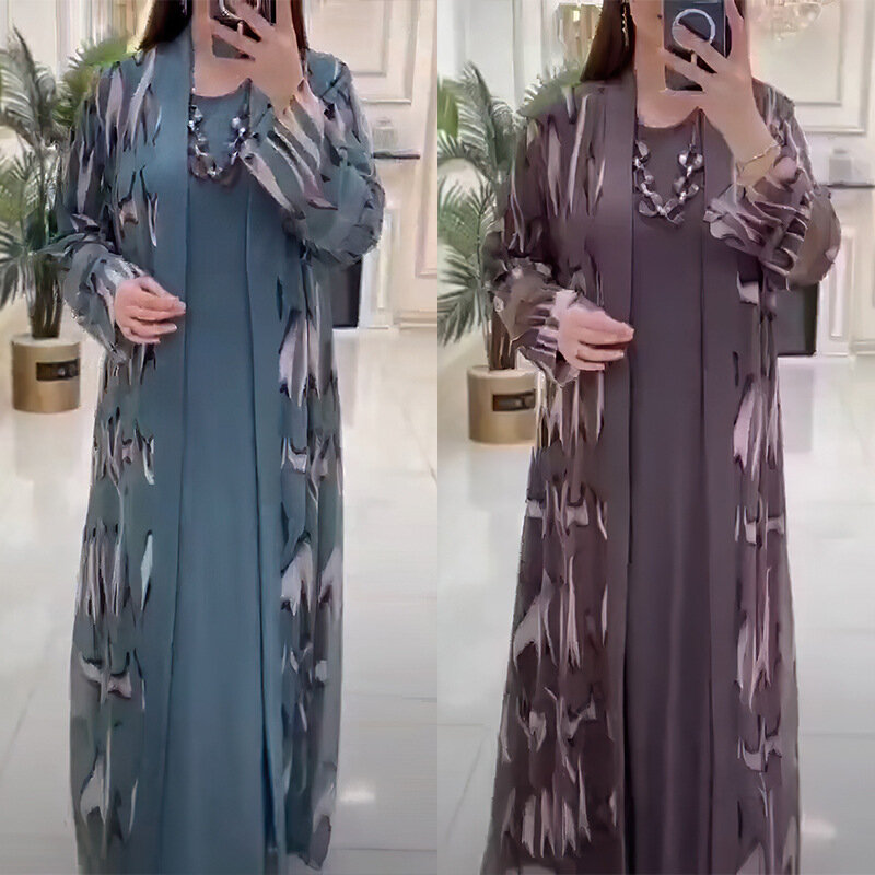 African Party Dresses for Women Muslim Fashion Satin Boubou Dashiki Ankara Print Outfits Gown Dubai Kaftan Abaya Robe ML95Q90