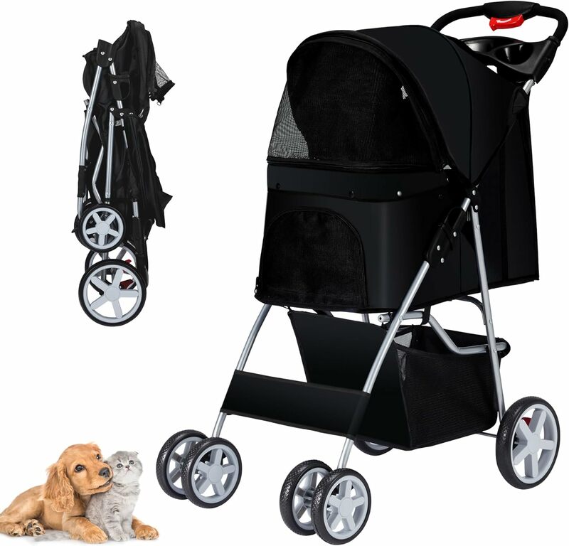 Складная коляска для собак, съемная коляска для домашних животных, на 4 колесиках, тележка для перевозки собак и кошек