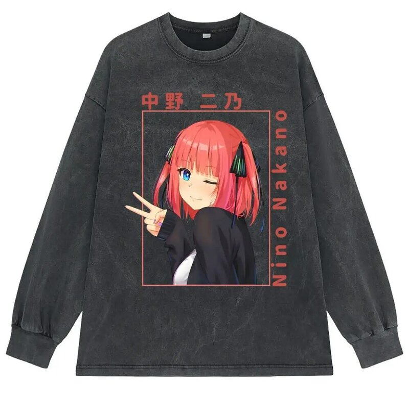 Nino Nakano t-shirt Anime Kawaii Wanita kaus lengan panjang Vintage kaus katun dicuci cetak uniseks pria pakaian Sweatshirt