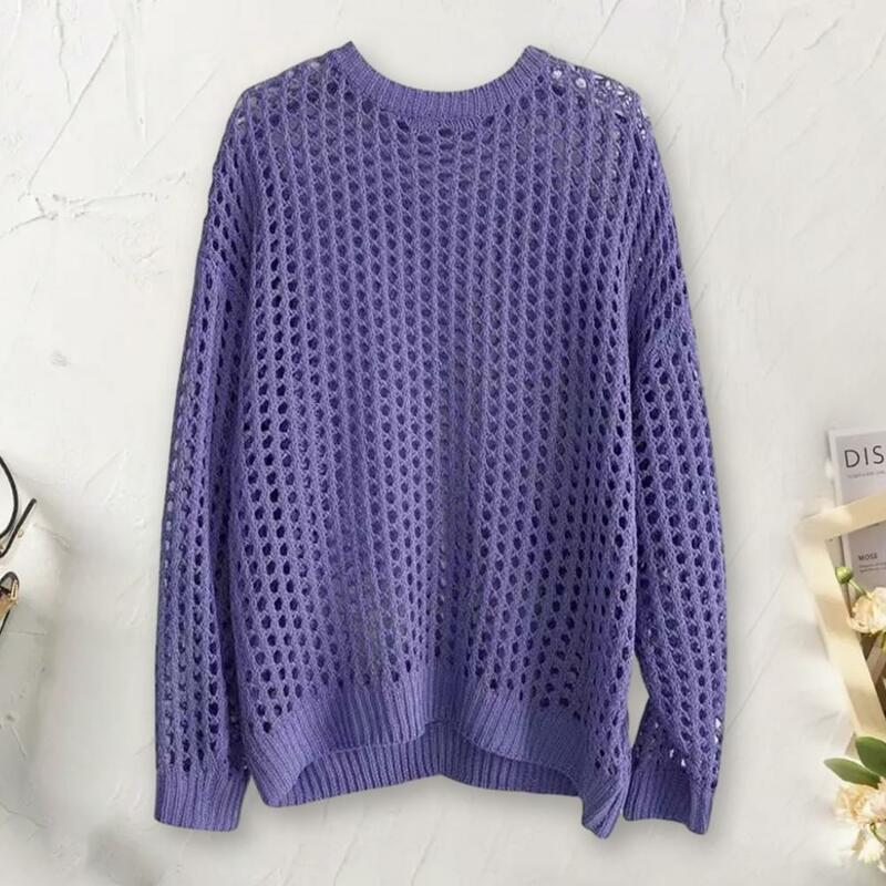 Men Spring Fall Top Fishnet Hollow Out Loose Pullover Knitted Elastic Soft Sweater Men Clubwear Hip Hop Streetwear Pullover Top