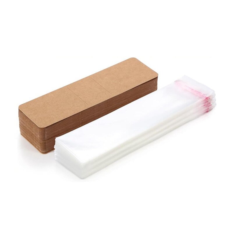 200 Pcs Bookmark Holder Set Kraft Bookmark Sleeves Transparent Self Adhesive Bag DIY Blank Bookmark Cover Durable Easy Install
