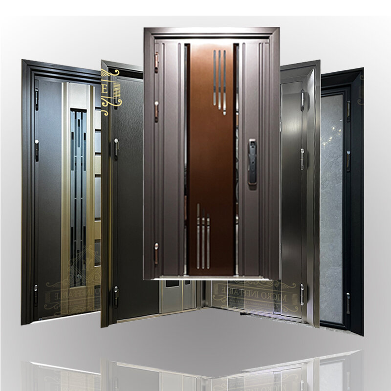 Cheap Price Superior Quality Luxury Royal Design Exterior Metal Steel Security Entry Double Doors With Crown