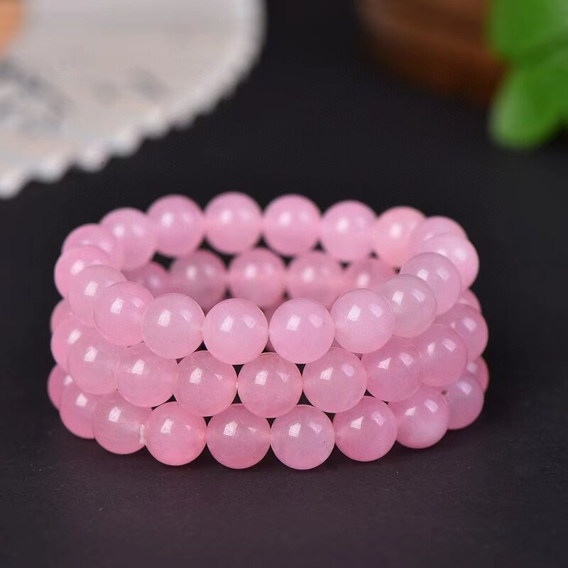Rose Quartz Pink Crystal Hand Chain Natural True Lovers Stone Round Beads Bangle Women Gemstone Elastic Bracelets Charms Jewelry