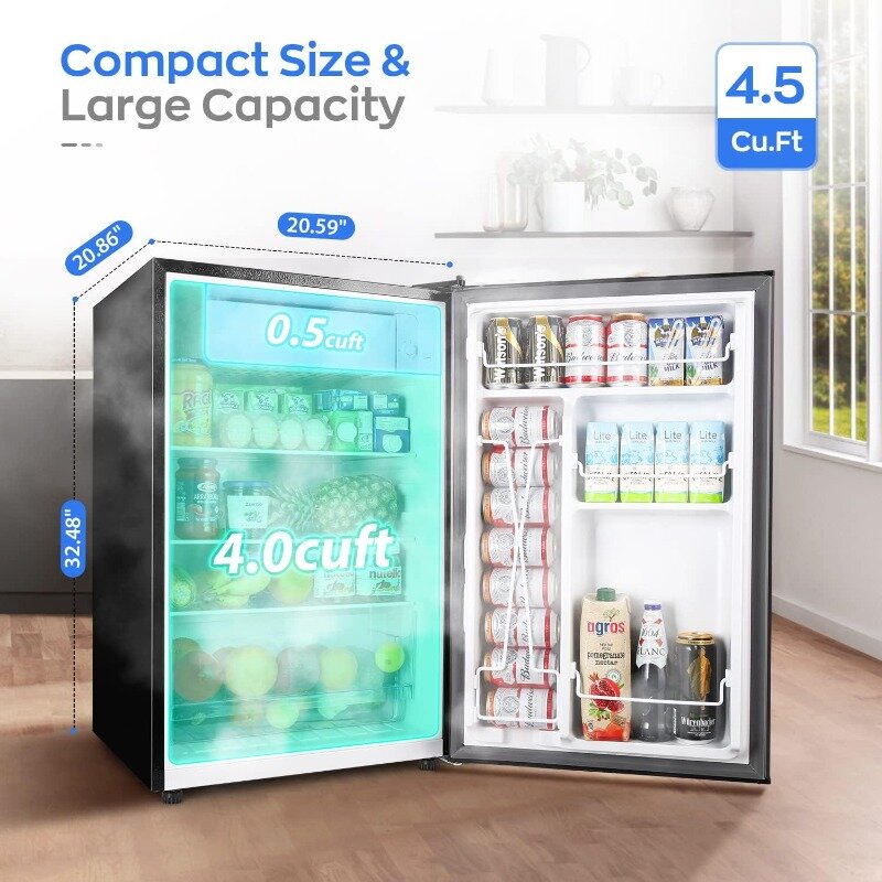 Upstreman 4.5 Cu.Ft Mini Fridge with Freezer, Single Door Small Refrigerator, Adjustable Thermostat, Low noise, Energy-efficient