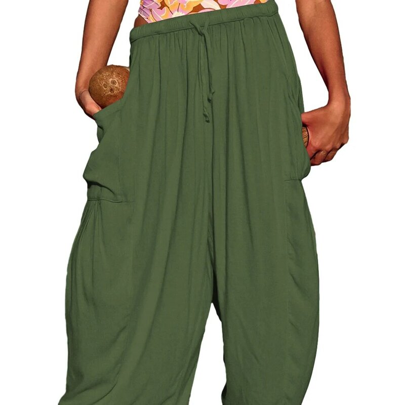 Pantalones de Yoga deportivos para mujer, pantalones Harem de cintura alta, tipo suelto, Color sólido ligeramente elástico, ampliamente aplicable