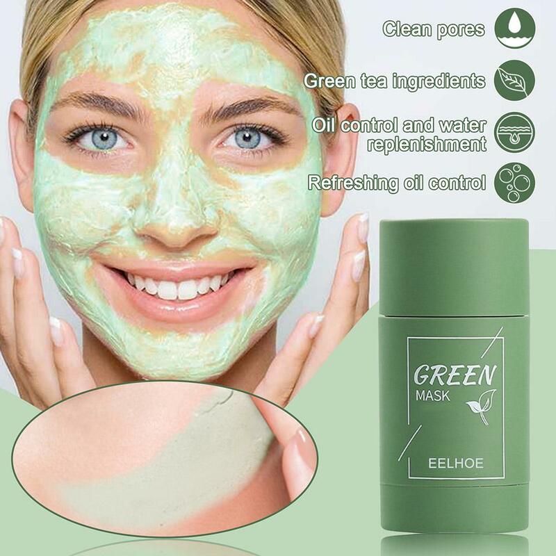 Masque hydratant pour le visage au thé vert, soin des points noirs et de l'acné, boue, huile solide, rétrécissement des pores, livres profonds, R8A9