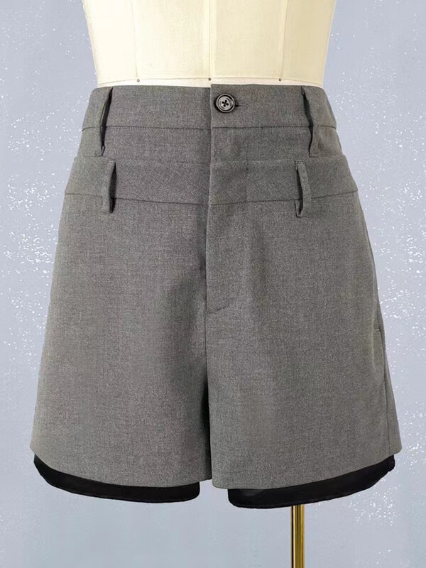 Женские дизайнерские шорты в стиле ретро, однотонные Костюмные шорты с двойной талией и высокой талией, роскошные универсальные шорты, лето 2024
