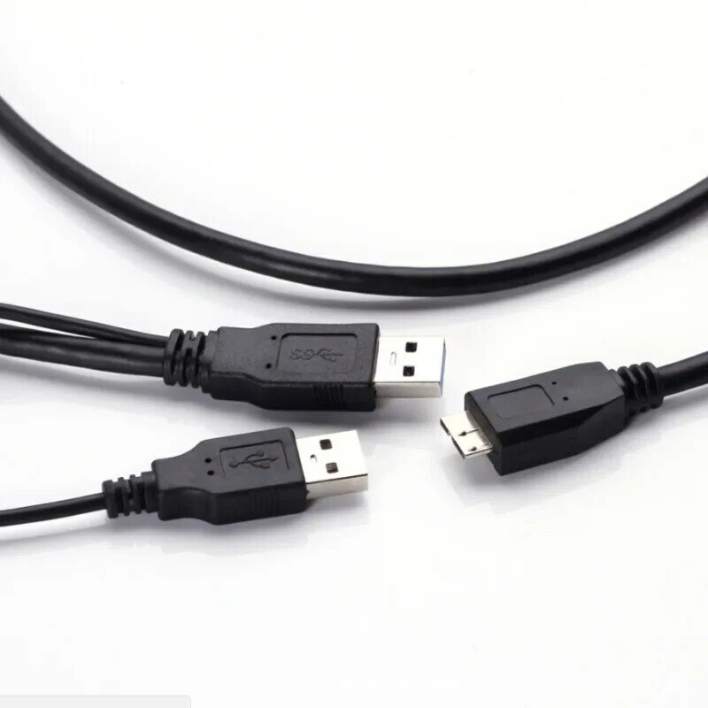 Kabel Disk Keras Seluler Micro-b USB3.0 Baru Kabel Data Catu Daya USB Kepala Ganda dengan Catu Daya Tambahan 0.6/1Meter