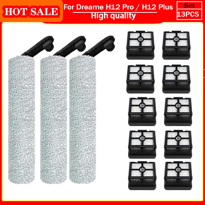Roller For Dreame H12 Pro / H12 Plus/H12 Core Soft Brush Spare Parts Wet Dry Vacuum Cleaner Roller Hepa Filter  Accessories
