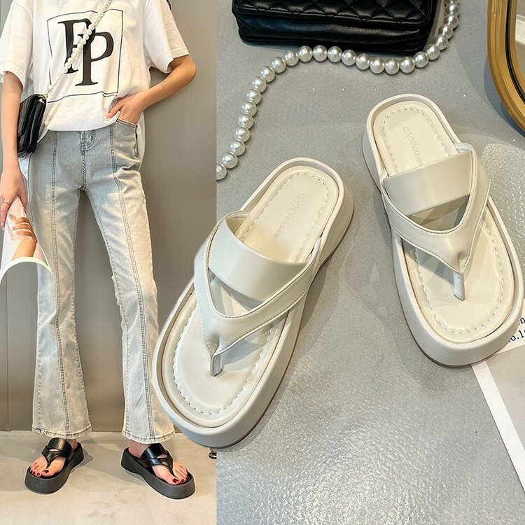 Modne klapki damskie noszą buty na platformie Pu damskie letnie nowe kapcie antypoślizgowe wszechstronne Zapatos Para Mujeres