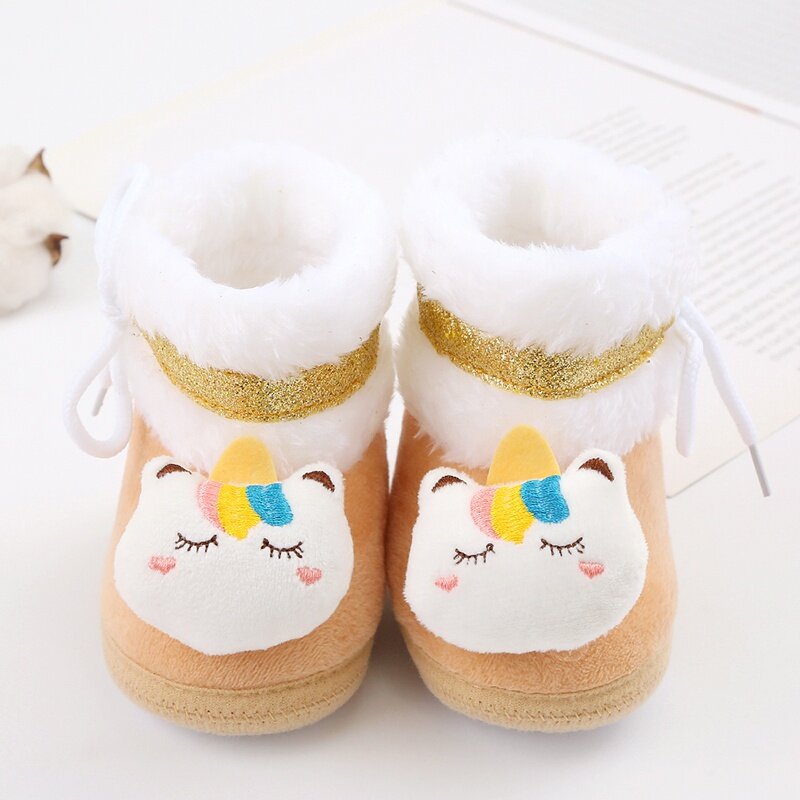 신생아 아기 부츠, 귀여운 만화 소년 소녀 유아 겨울 봉제 스노우 부츠, 따뜻한 유아용 침대 신발