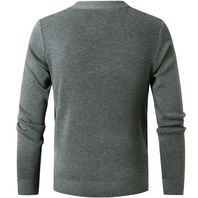 Suéter masculino de malha com zíper, blusa casual, gola redonda, solto, quente, outono, inverno, novo