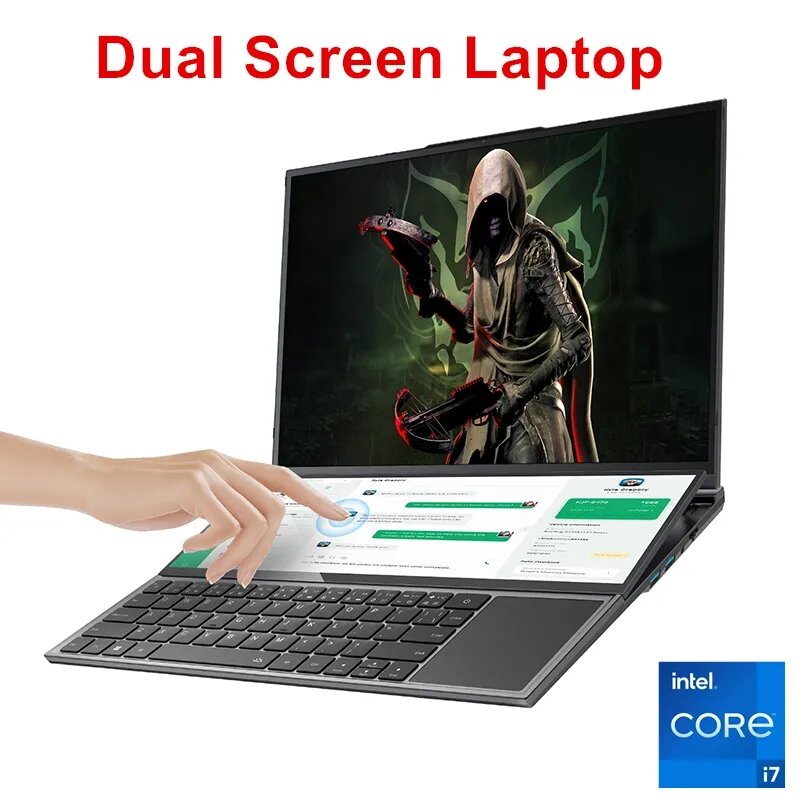 Topton Dual Screen Gaming Laptop 16 Inch IPS + 14'' Touch Intel I7-10750H Max 64GB DDR4 4TB NVMe Slim Notebook PC Gamer Computer
