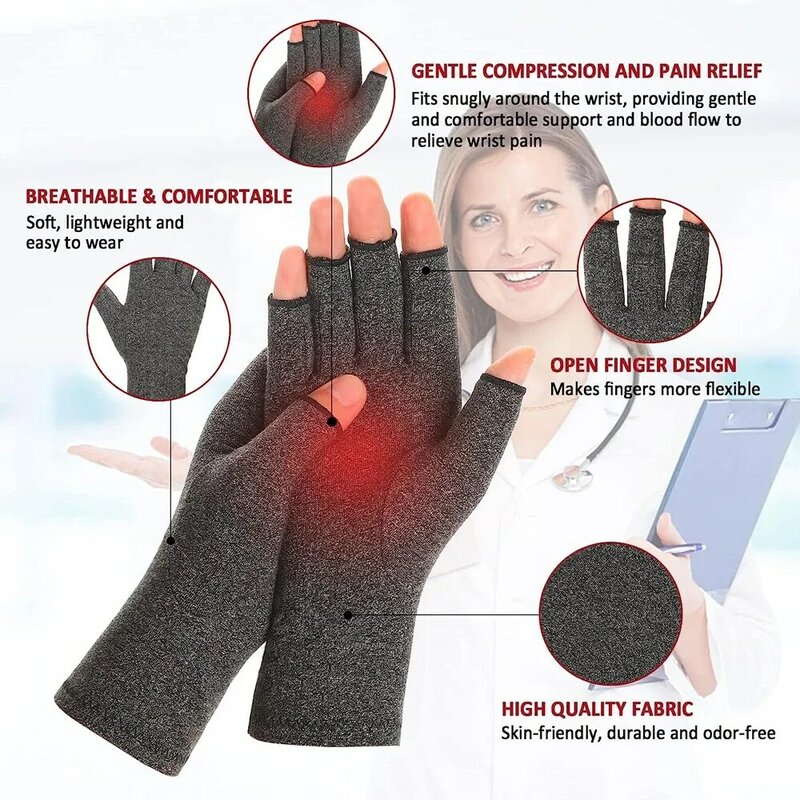 GOMOREON 1Pair Arthritis Gloves Women Men, Carpal Tunnel, Rheumatiod, Tendonitis, Fingerless Hand Thumb Compression Gloves
