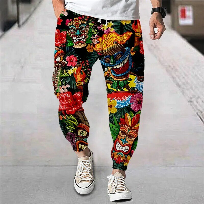 กางเกงรัดรูปแฟชั่นพิมพ์ลาย3D กางเกงสำหรับผู้ชายกางเกงลำลองสำหรับวันหยุดฤดูร้อนใหม่เทรนด์สตรีท